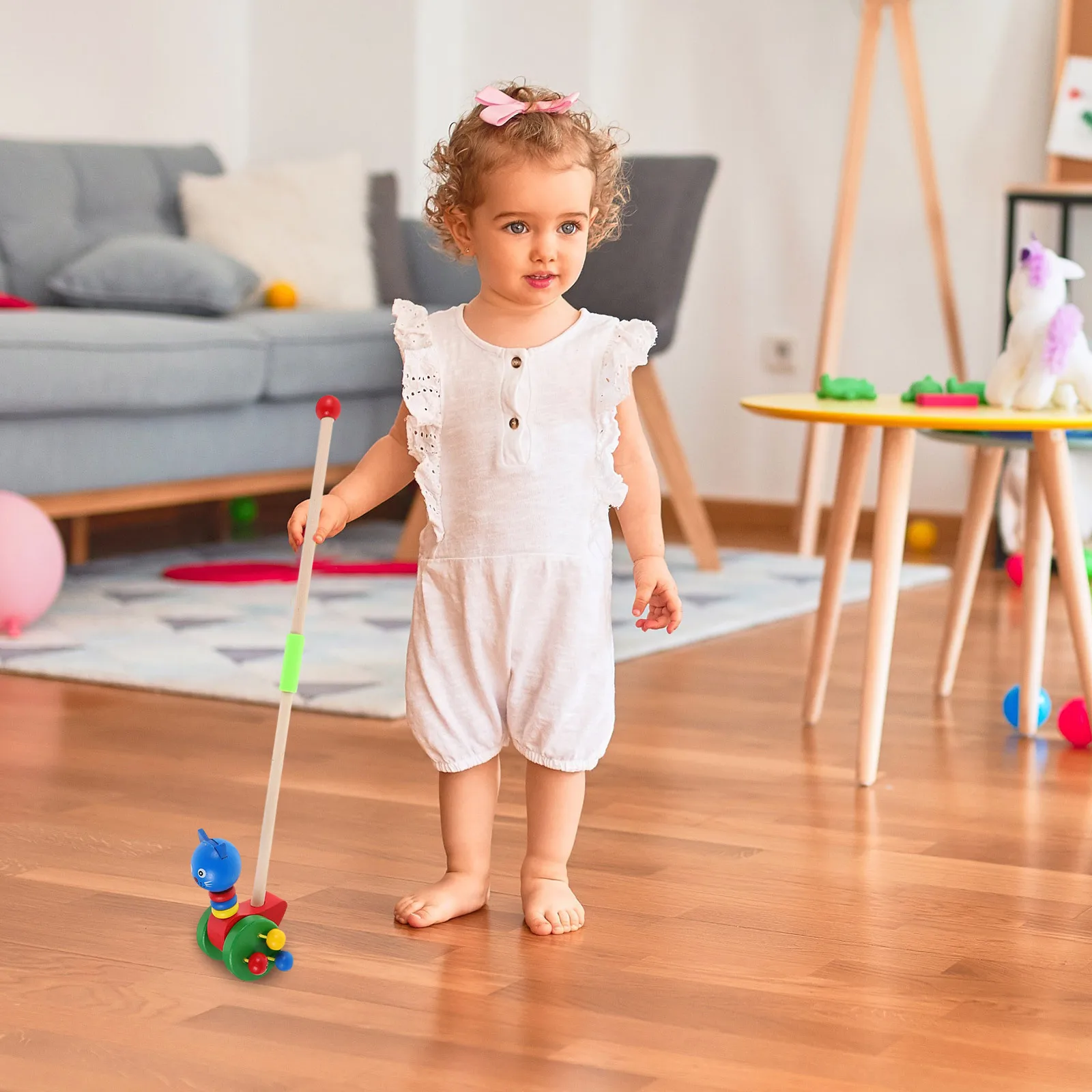 

Baby Walker Push Wooden Cartoon Animal Design Safe Rounded Edges For Toddler Balance Motor Skills - Infant Walker Kids