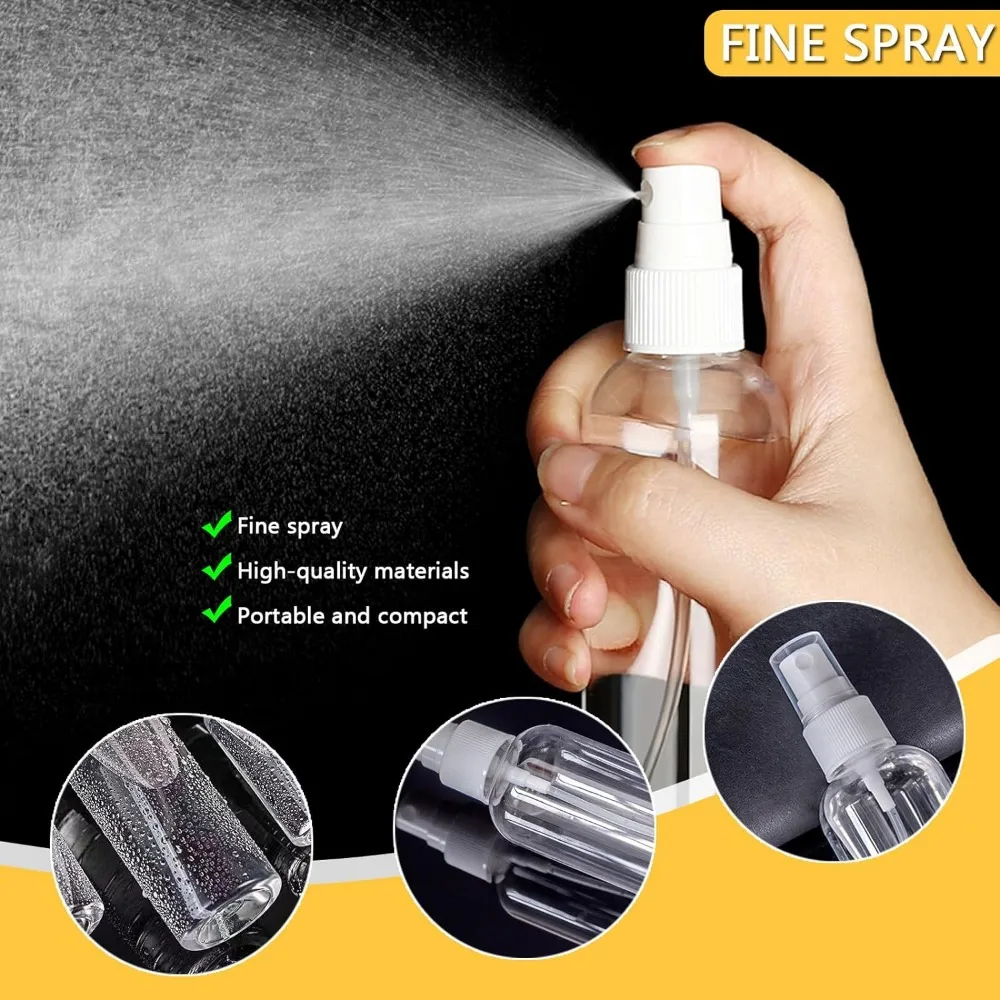 15PCS 10-100ML Fine Mist Mini Spray Bottles Plastic Pump Spray Cap Refillable Reusable Empty Atomizer Spray Bottles Travel