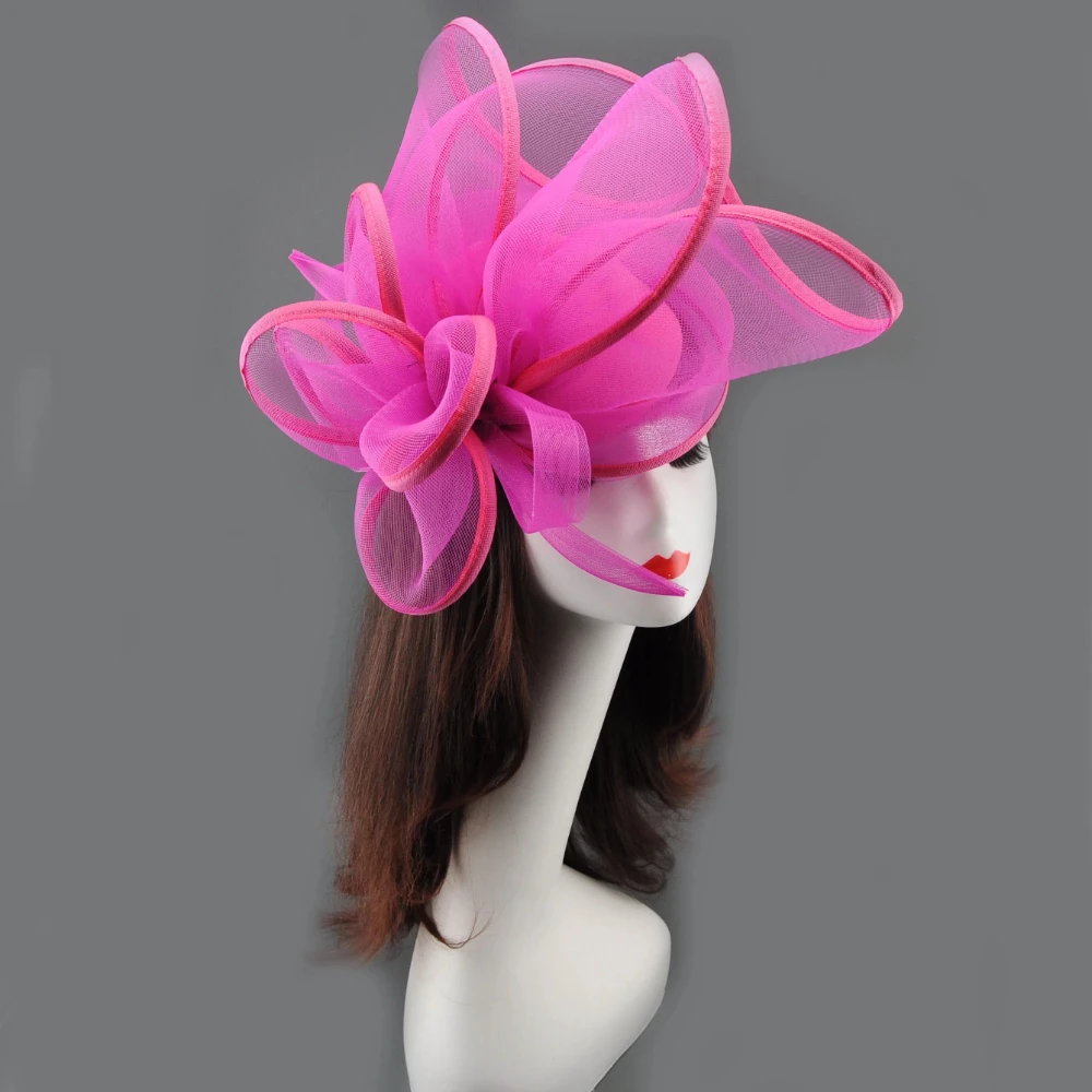 Tulle Flower Fascinator Hat Women, Floral Mesh Headpiece for Wedding Cocktail Party Horse Race, Vintage Exaggerated Feather Hair