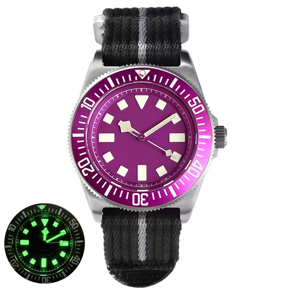 Reloj Mecánico para Hombre Titanium Tandorio Morado 42mm FXD NH35 PT5000, Relojes de Buceo de Zafiro 200M, Lume Vintage, Montres Hommes