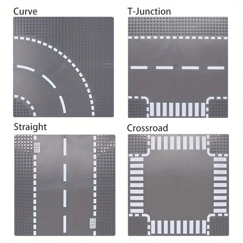 10in X 10in City Road Street Baseplate Small Particles Block Straight Crossroad Curve T-Junction Building Blocks Base Plate Chil