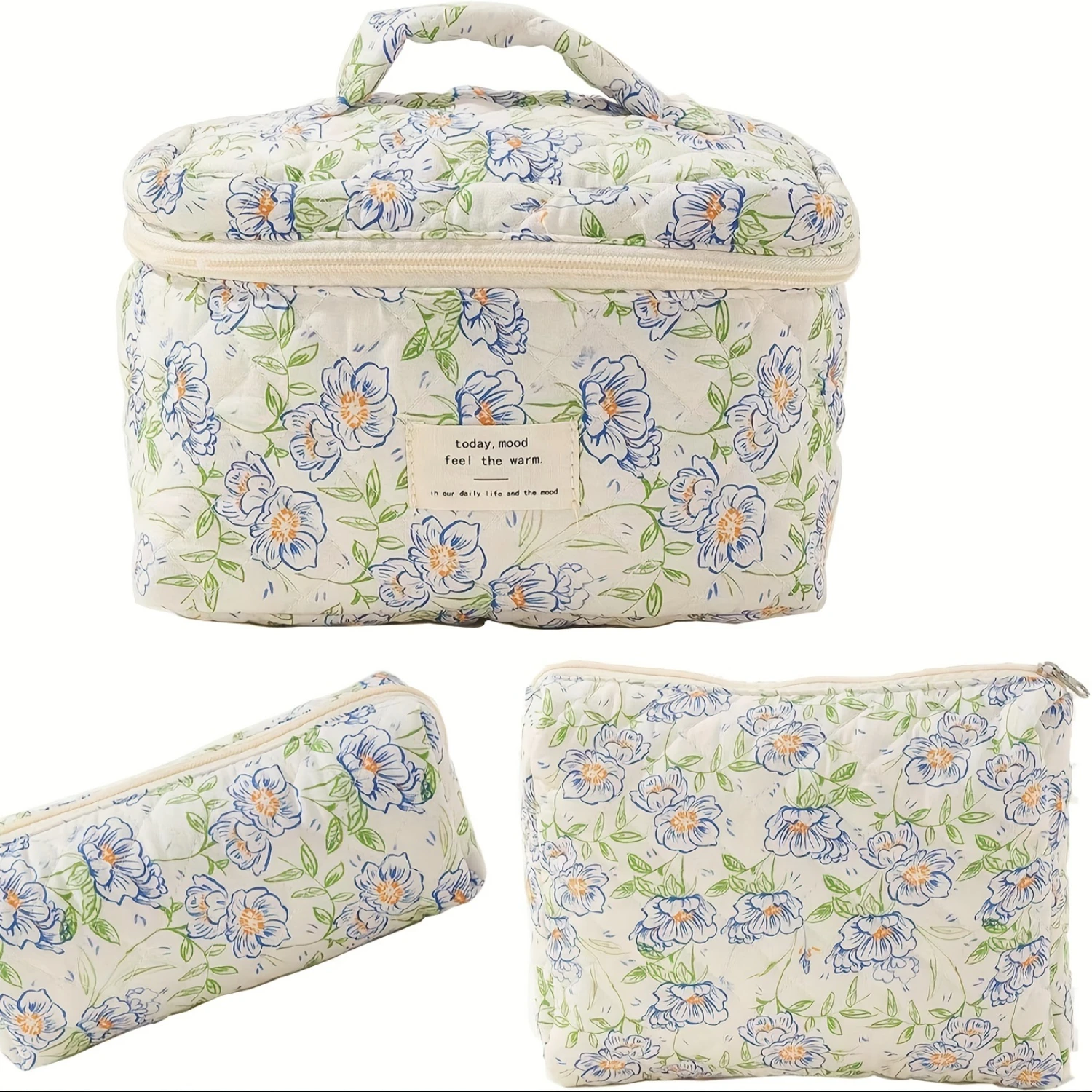 Cosmetic Bags for Women (3 pcs) Cute Floral Makeup Bag, Organizer  Make Up Bag, Travel Toiletry bags,  Purses