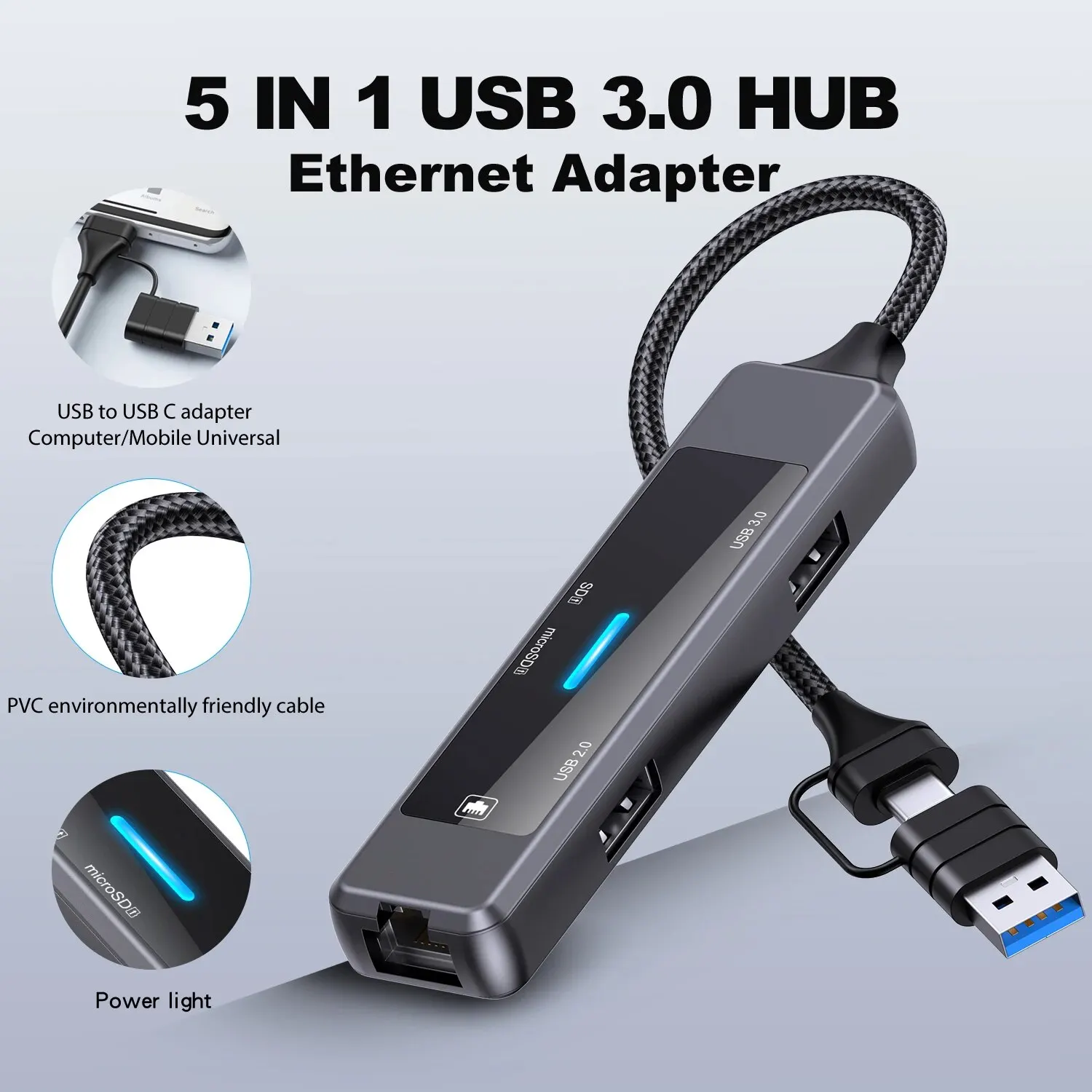 Laptop USB Hub USB Splitter Ultra-Slim Data Fast Charging Type-C Charger Block High Speed Data USB Extension Universal 5-Port