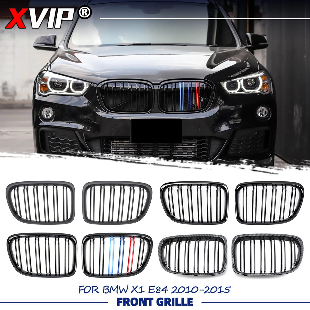 

Матовая черная передняя решетка радиатора XVIP для BMW X1 E84 2010-2015, глянцевая, в стиле M-Color, с двойными линиями, верхняя гоночная решетка