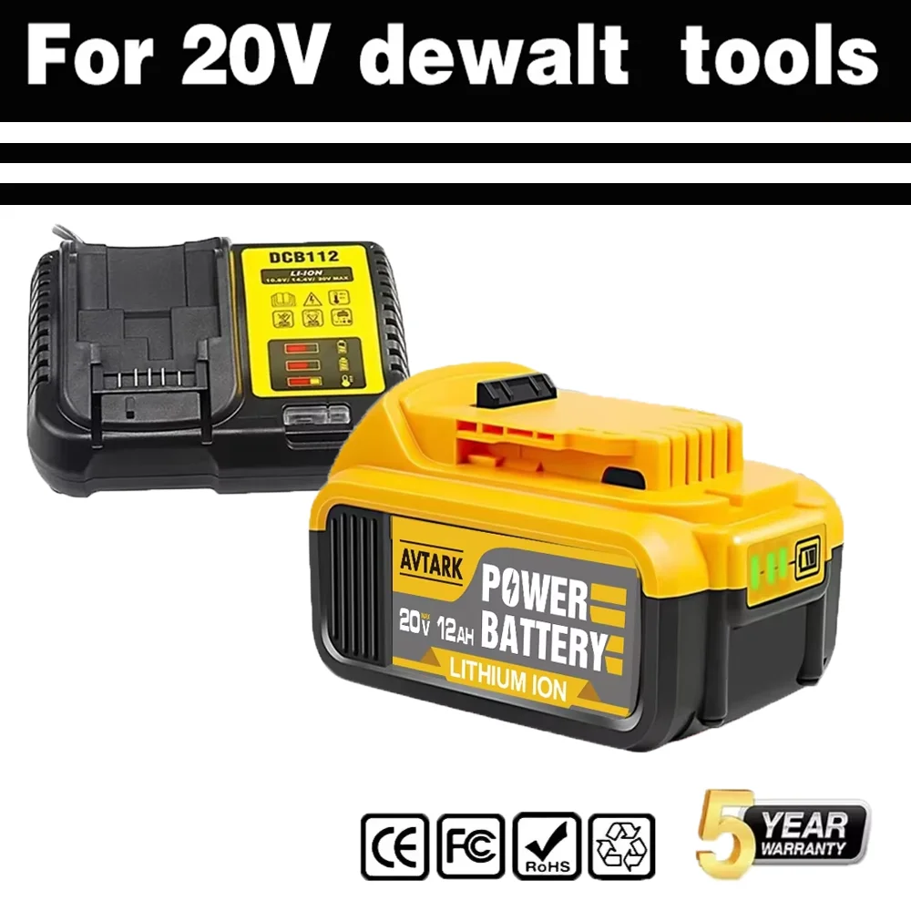 New 100% Original 12000mAh 20V for Dewalt Tool Batteries DCB206 20V 12000mAh Batteries  DCB206 20V Battery DCB205 DCB204-2