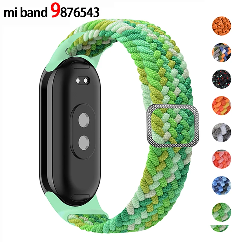 Xiaomi Mi Band 4,5,6,7,8,5用の伸縮性のある編みこみストラップ,調整可能なナイロンブレスレット