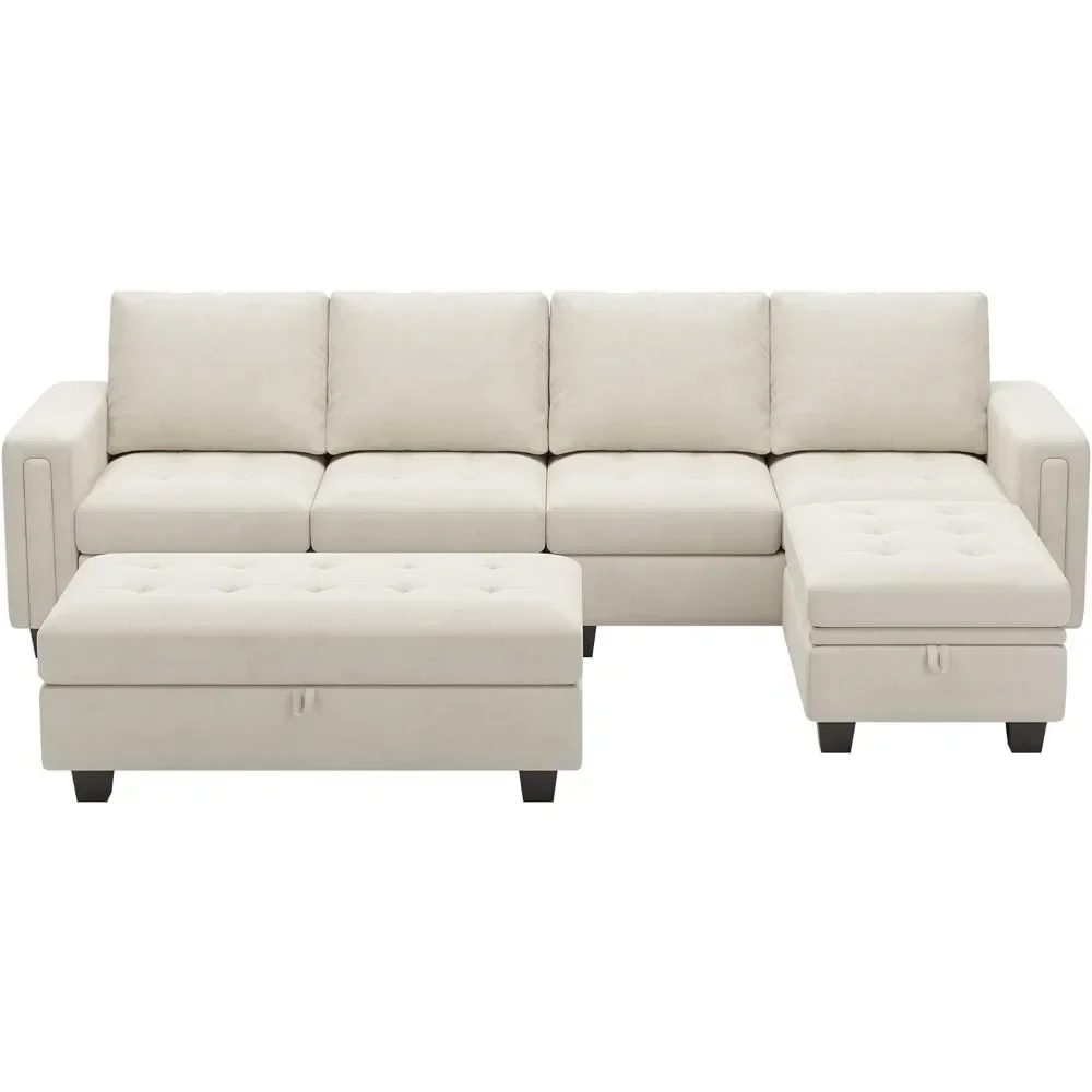 

Velvet Convertible Sectional Sofa, 4-Seat with Reversible Chaise L Shaped Sofa Sets, Sectional Couch with Storage Ottoman