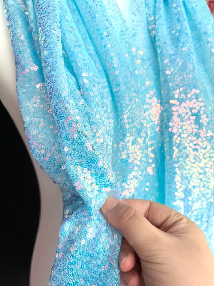 3mm sequin fabric magic color aqua blue sequin encrypted performance dress decoration wedding dress fabric