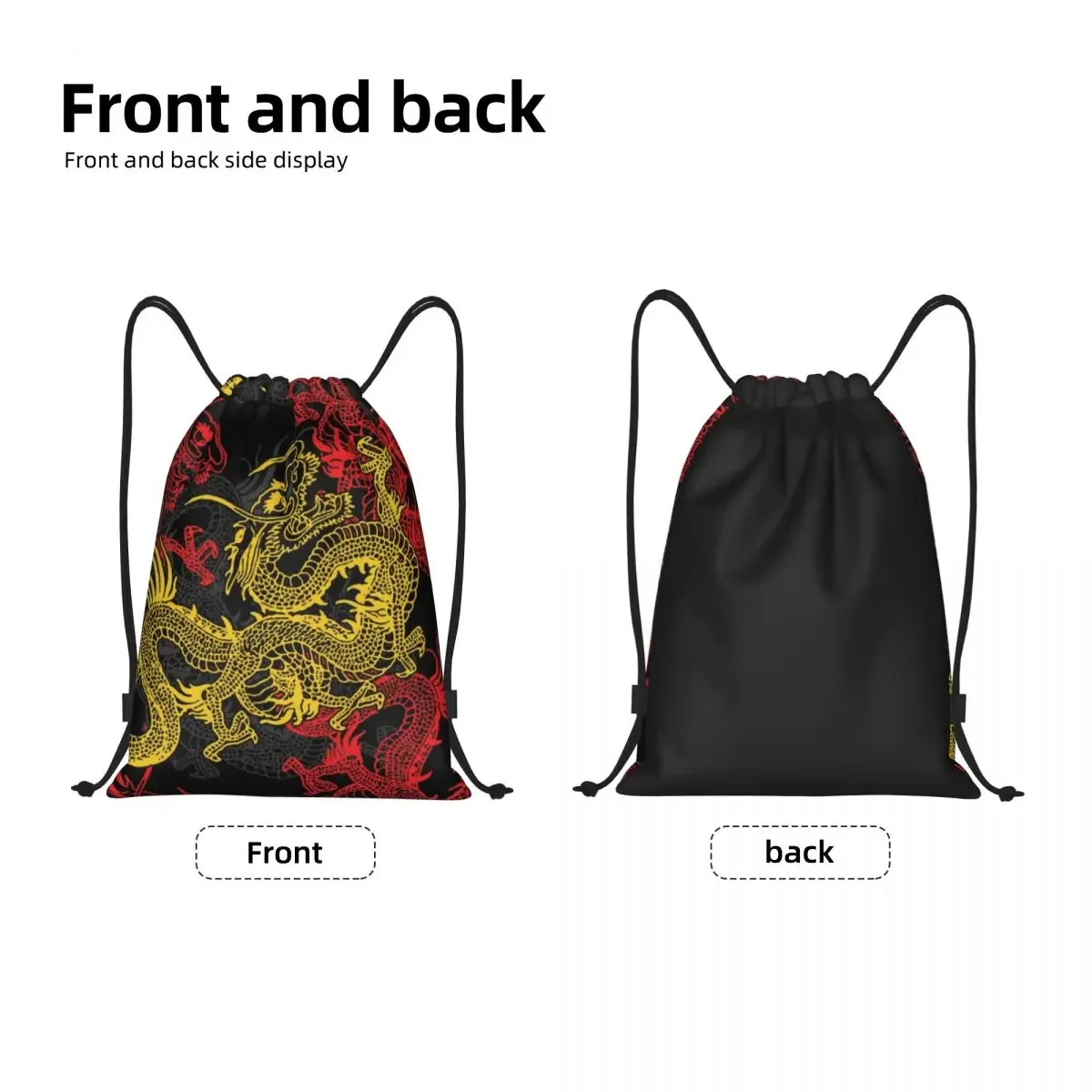 Custom Golden  Dragon Pattern Drawstring Bags Men Women Lightweight Oriental Mythical Sports Gym Storage Backpack