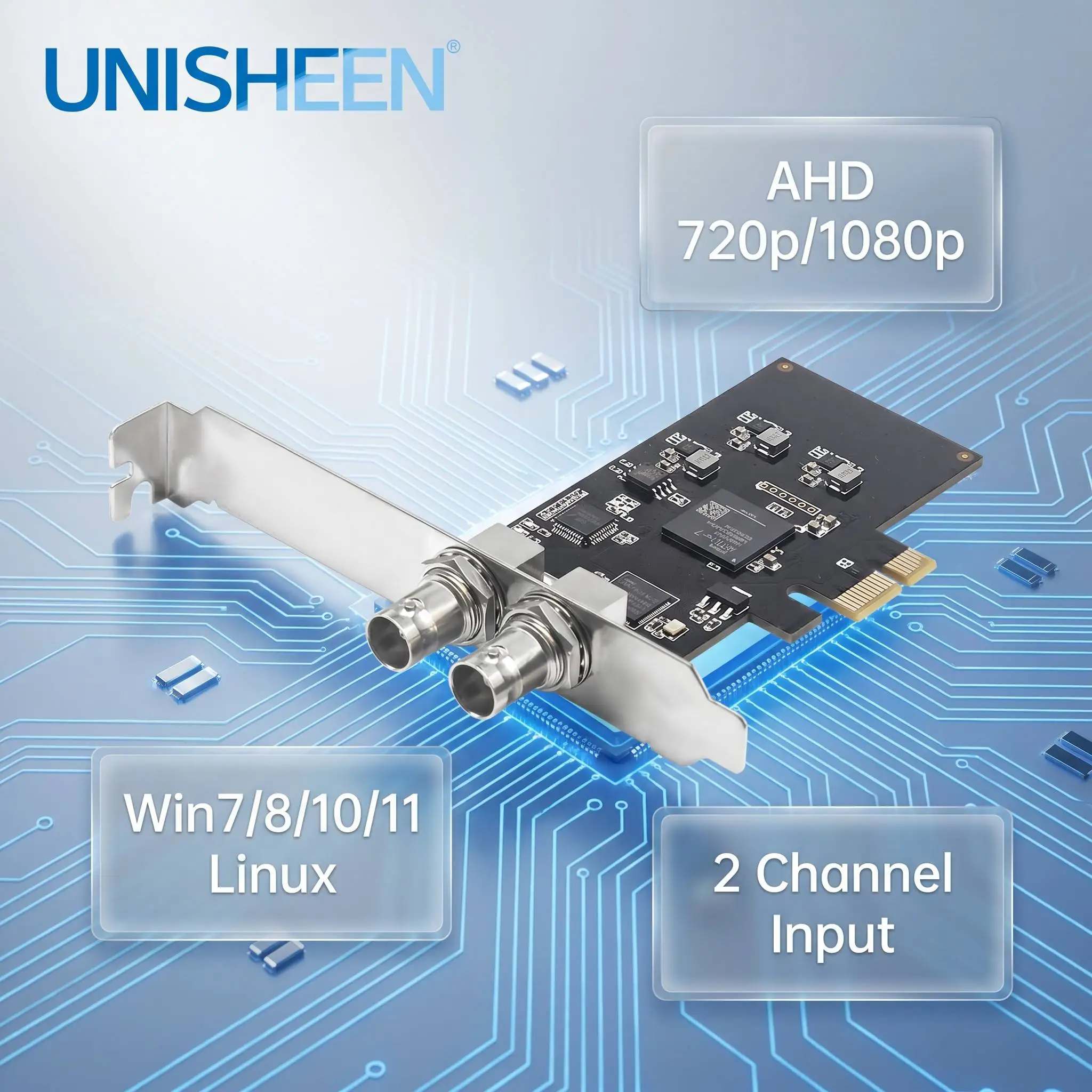 Good UCAHD-2CH Professional Dual Channel 1080P PCIe AHD Video Capture Card Compatible with DirectShow for Security Surveillance