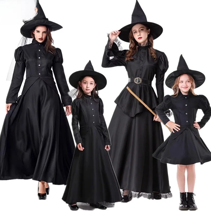 

Green Wild Fairy Halloween Costume Stage Performance Adult Children's Black Witch Witch Play Dress up Family Matching Outfits