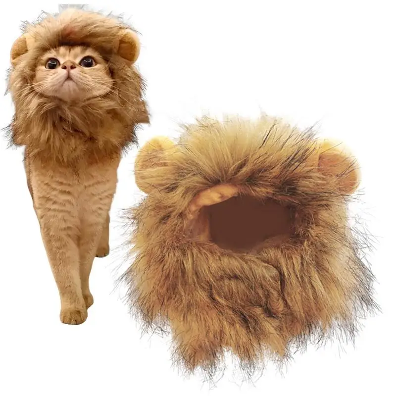 Cat Lion Mane Wig Hat Funny Pets Clothes Cap Puppy Lion Wig Kitten Dog Hat With Ears For Christmas Easter Festival Party