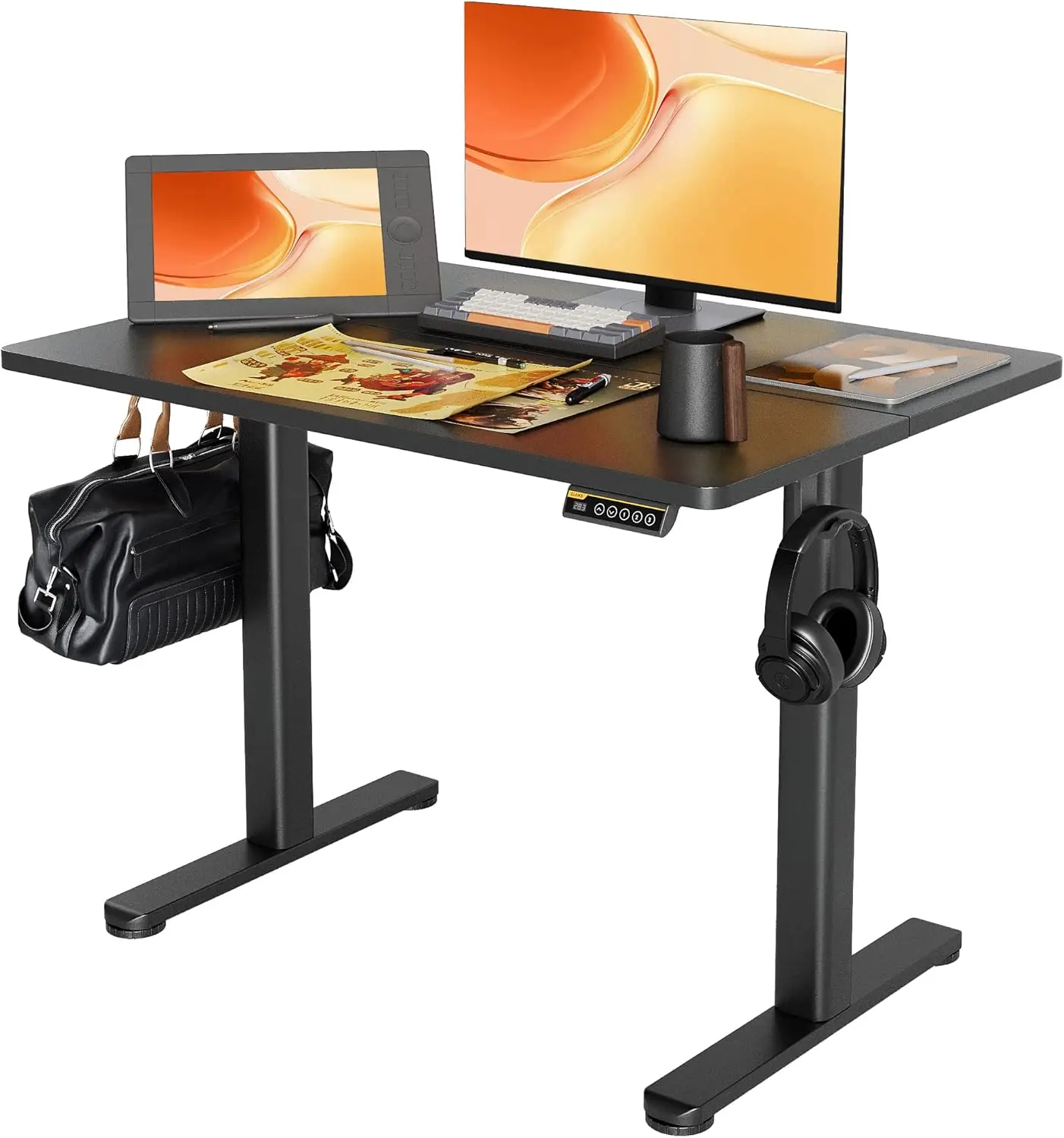 Electric standing desk, adjustable height standing desk, 40x24 inch sitting upright home desk