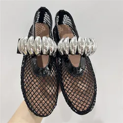 2024 New Women Mesh Ballet Flats Black Comfortable Dance Flat Shoes Walking Loafers Ladies Elastic Band Mary Janes Espadrilles