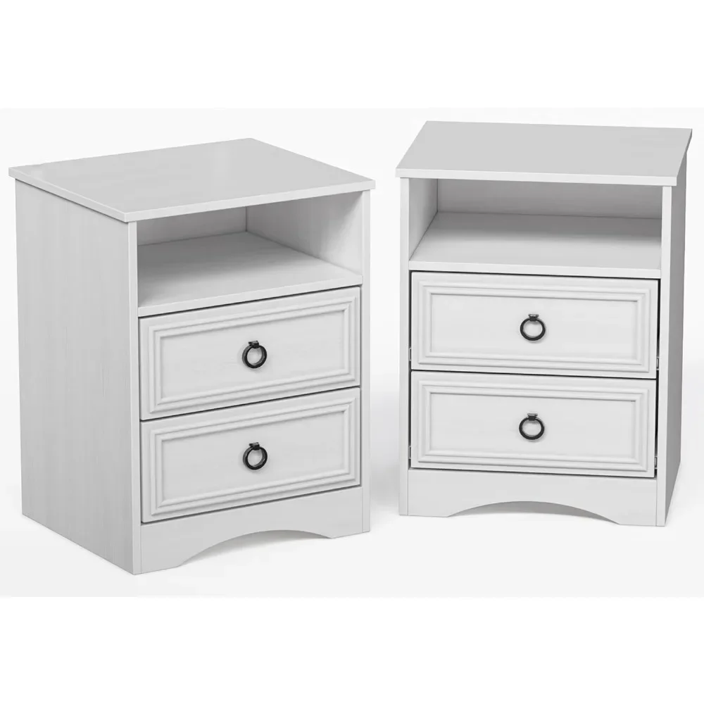 

Nightstand Set of 2, Night Stand with Drawers, Accent Bed Side Table and End Table with Open Storage for Bedroom, Living Room