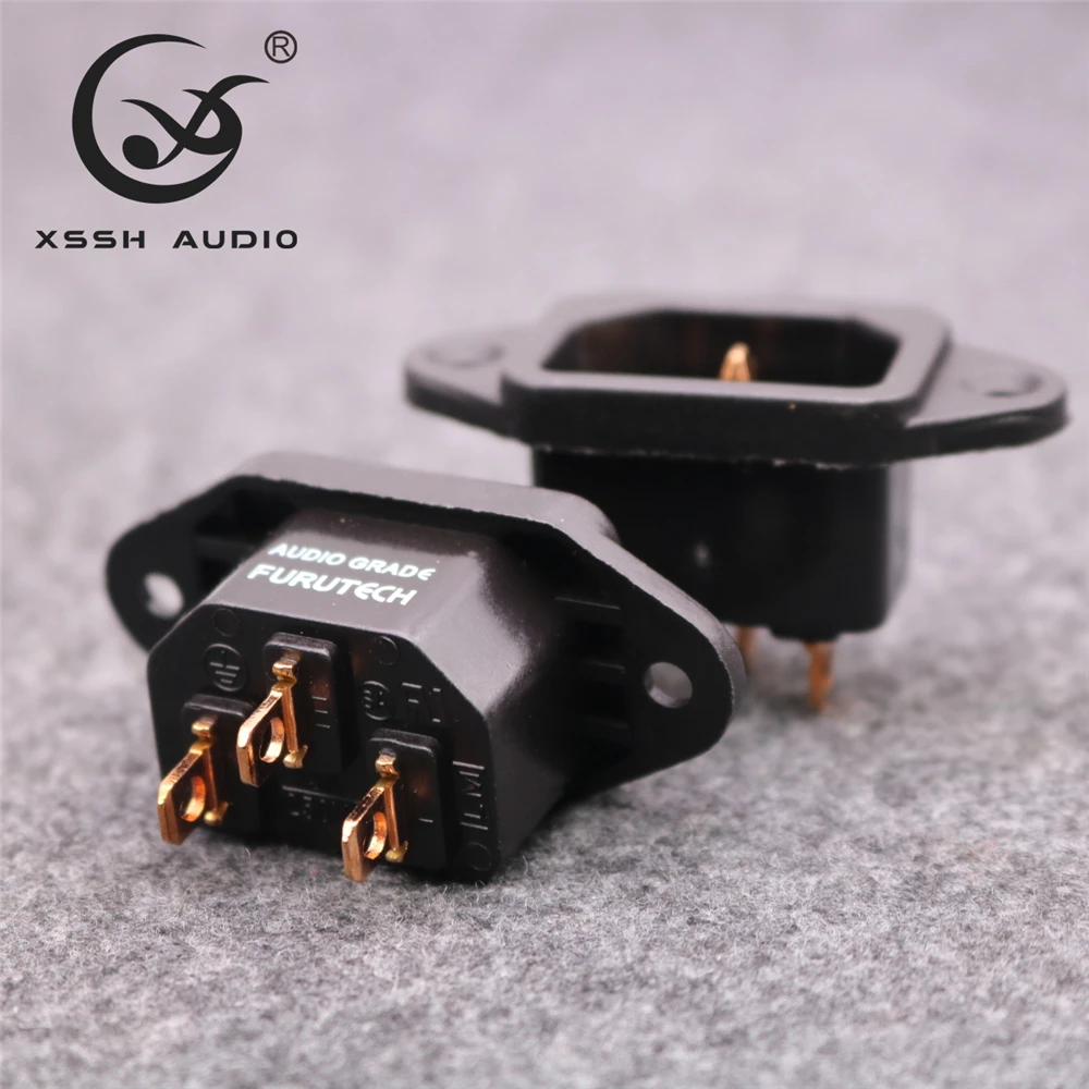 4pcs Power Socket YIVO Audio T1 DIY HIFI Brass Plating Gold Red Copper Female IEC Inlet 3Pin AC 250V 10A Elecrtric Plug Outlet