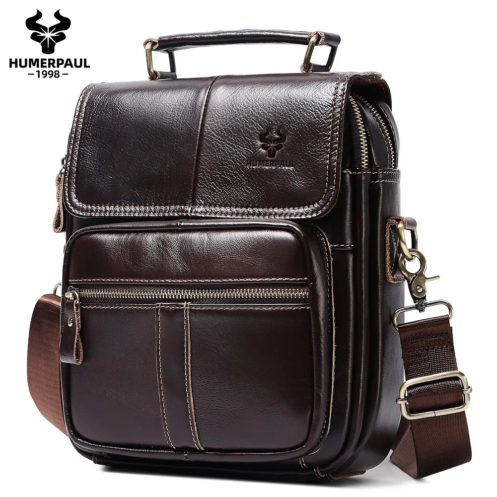 

Men's Business-Style Genuine Cowhide Leather Crossbody Bag with Adjustable Straps Fashionable Single-Shoulder Briefcase Male