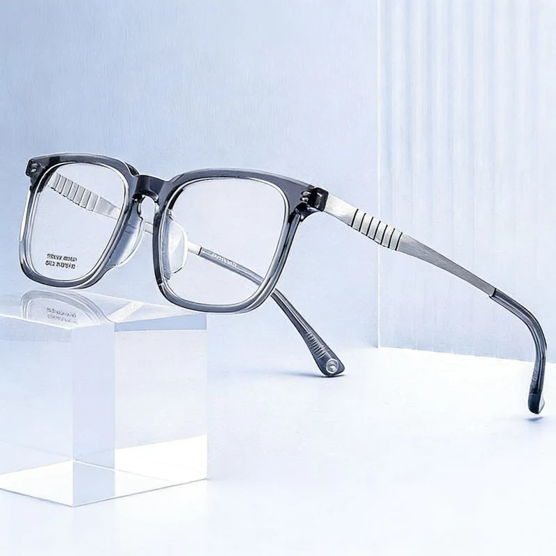 

YIMARUILI Men's Luxury Acetate Pure Titanium Glasses Ultra Light Retro Square Big Size 149mm Flexible Eyeglasses Frame MK1007