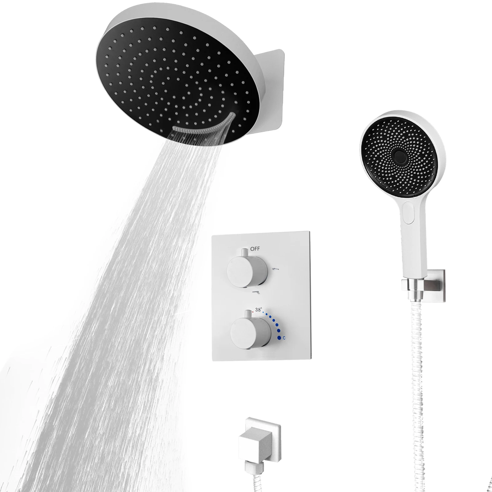 Mattic white knob -type temperature hybrid faucet system wall top shower shower massage set