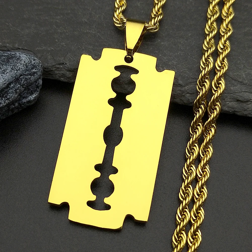 Fashion Stainless Steel Blade Necklaces Gold Color Long Necklace Jewellery For Women or Men collares largos de moda  N445S01