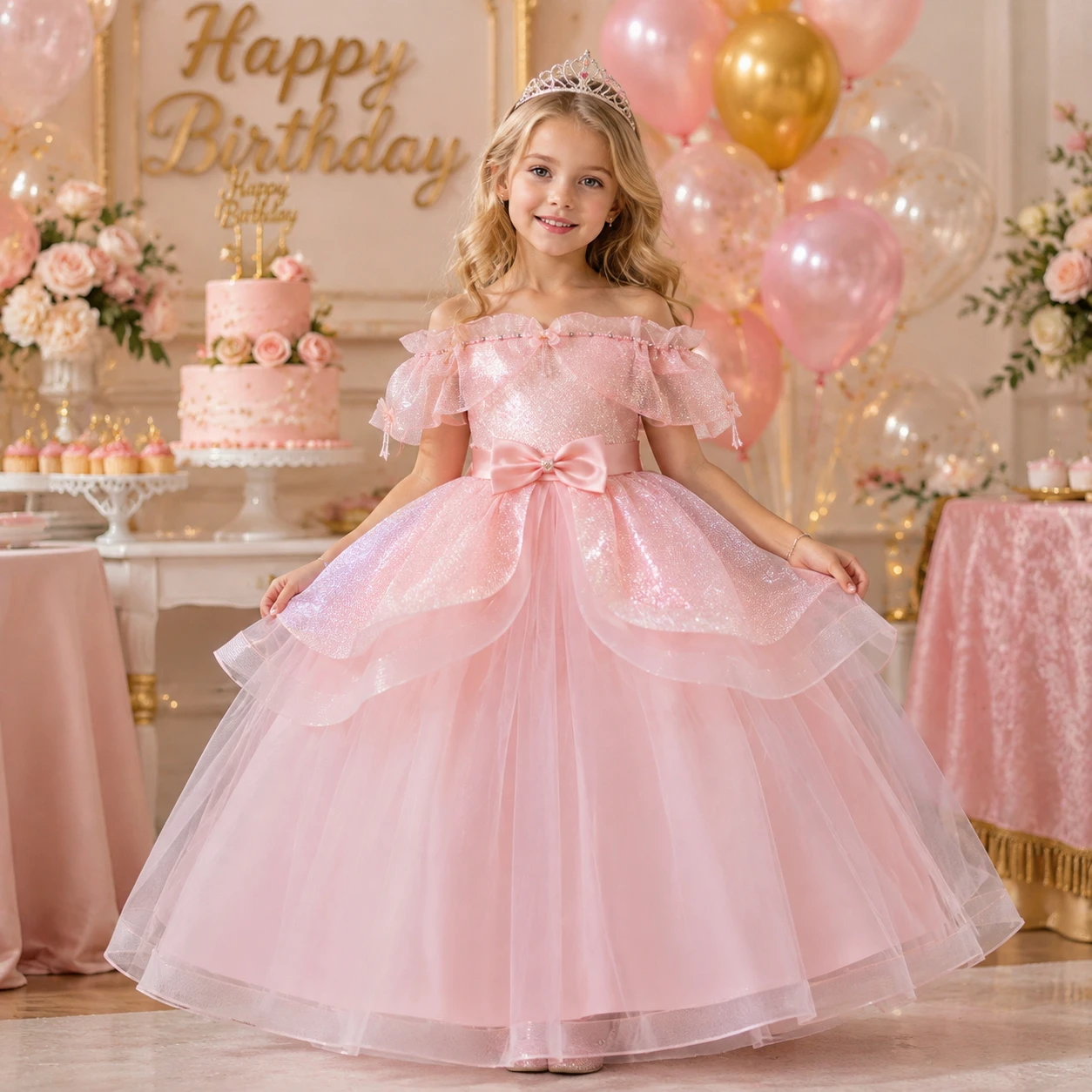 New Elegance Floral Flower Girl Dress Lace Flowers Sleeveless Princess Toddler Kids Wedding 1st Birthday Pageant Party Gown