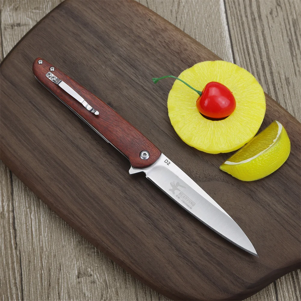 XUANFENG Japanese handmade folding knife wooden handle small folding knife D2 steel multifunctional fruit knife