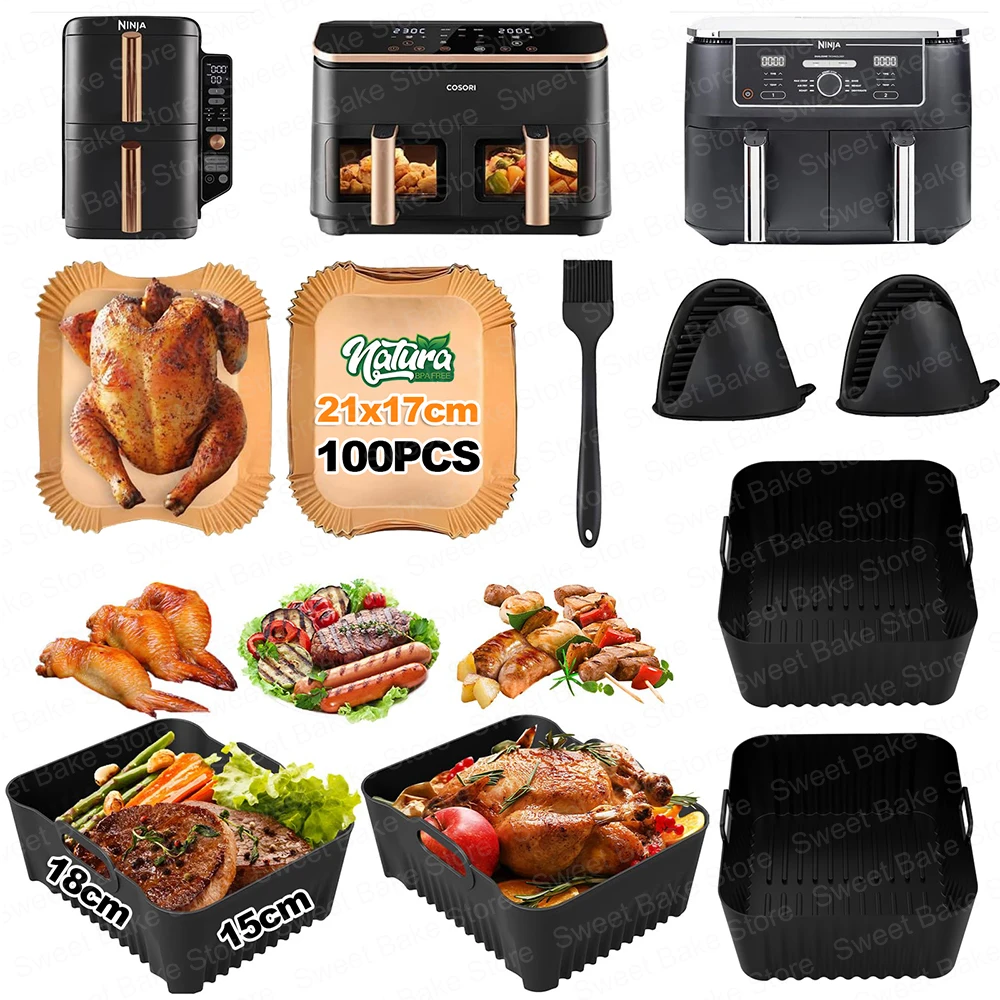 Силиконовая форма для аэрофритюрницы, бумажные вкладыши для выпечки, аксессуары для аэрофритюрниц Cosori 8,5 л, двухзонная AF500EU, SL400, AF400 9,5-10,4 л