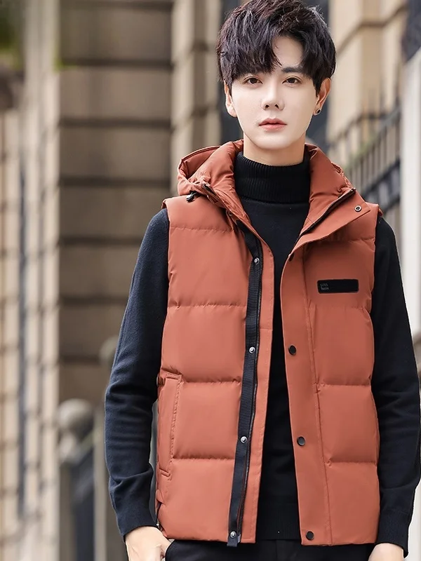 

Мужской утепленный пуховый жилет с капюшоном, большие размеры, модный городской стиль, зимняя верхняя одежда, 100% полиэстер, высокий показатель теплосбережения