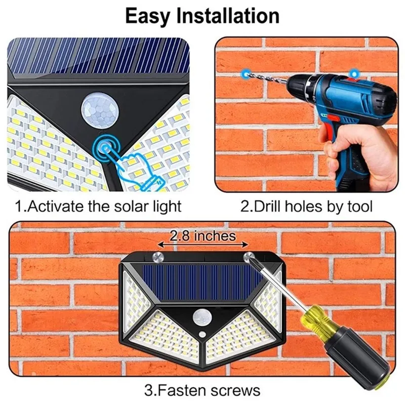 100LED outdoor solar lamp motion detector Wall Lamp Waterproof LED Solar Light For the Garden Decoration Street Sunlight