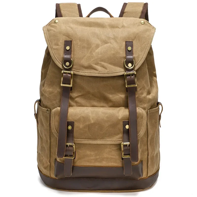 

Retro Oil Wax Canvas Backpack Outdoor Waterproof High Capacity Mountaineering Multifunctional Backpack