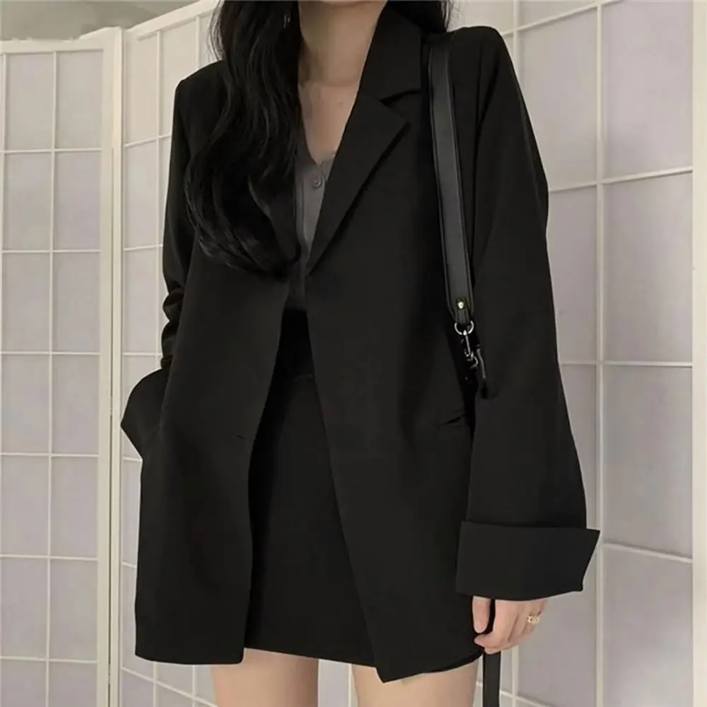 

Mia Muse Women's Blazers Summer Fashion Comfortable Korean 2025 Plain Long Sleeve Round-Neck Single Breasted Workwear Blazers