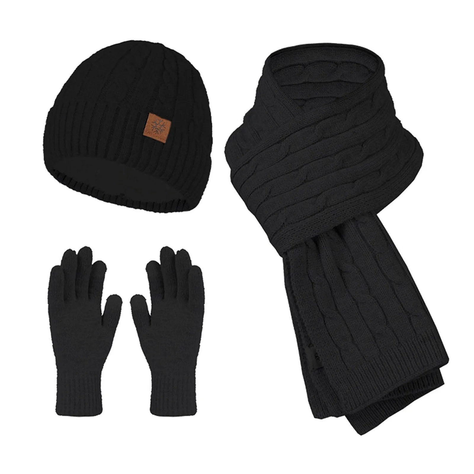 Womens Hat Scarf and Glove Sets Winter Knitted Keep Warm Soft Thick Three Piece Set Christmas Female Fleece Warm Scarf Set