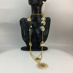 African Italian Dubai Women's Jewelry Set Long Chain Necklace with Earrings Clothes Accessories FHK16568