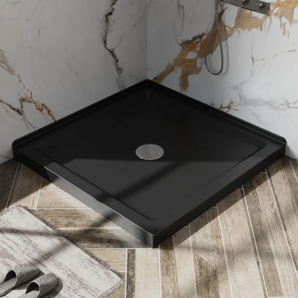 

36" X 36" Shower Base with Double Threshold and Center Drain, Black, Drain Not Included, Shower Base