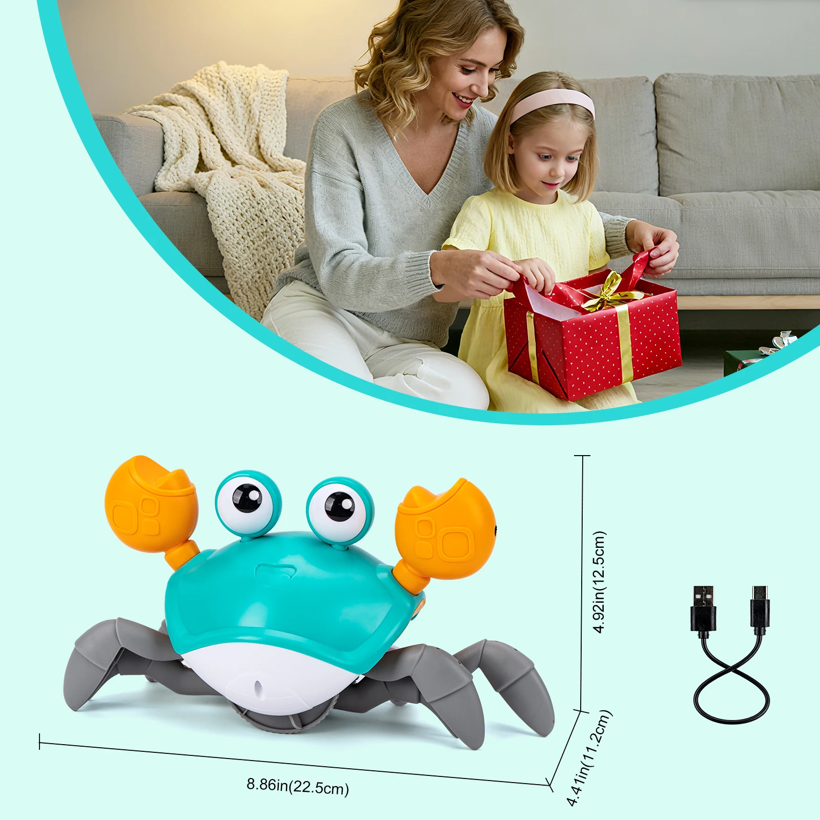 Dansende krab Weglopen Speelgoed Babykruipen Ontsnappen Krabben Speelgoed Elektronisch speelgoed voor kinderen Opladen via USB Interactief Buiktijdspeelgoed voor peuters
