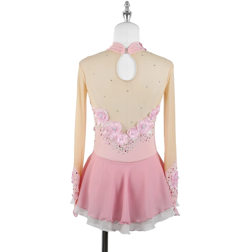 Zagitova Figure Skating Dress For Women Girls Ice Skating Skirt Performance Competition Pink Gradient Colored Flowers