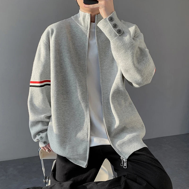 가을 비즈니스 카디건 남성 니트 지퍼 스웨터 카디건 니트웨어 한국 인기 의류 남성 의류 스웨터 코트 남성용