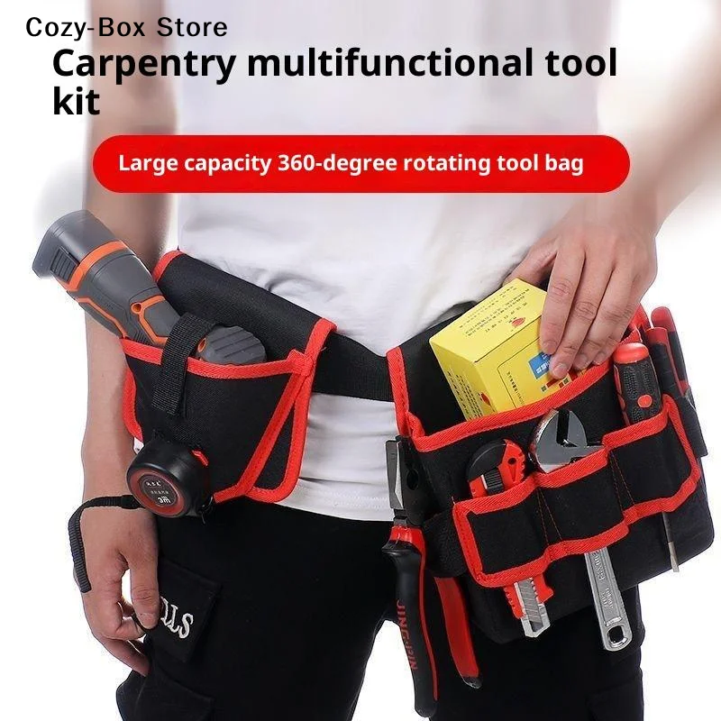[ZY]360 Rotating Electrician Tool Bag Waterproof Adjustable Waist Belt Pouch Multiple Pockets Wear-resistant Tools Storage Bag