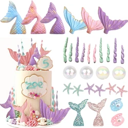 Mermail Cake Decoration Pink Purple Mermaid Tails Bubbles Shells Cake Toppers Under the Sea Theme Birthday Baby Shower Party Dec