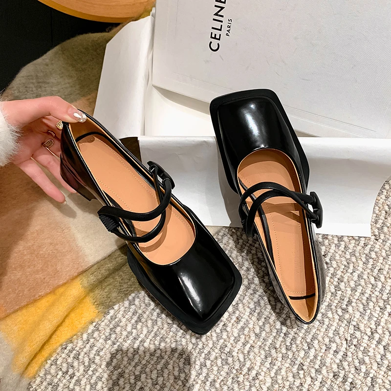 2023 new spring women pumps natural leather 22-24.5cm length cowhide+pigskin full leather Buckle Mary Jane shoes thick heels