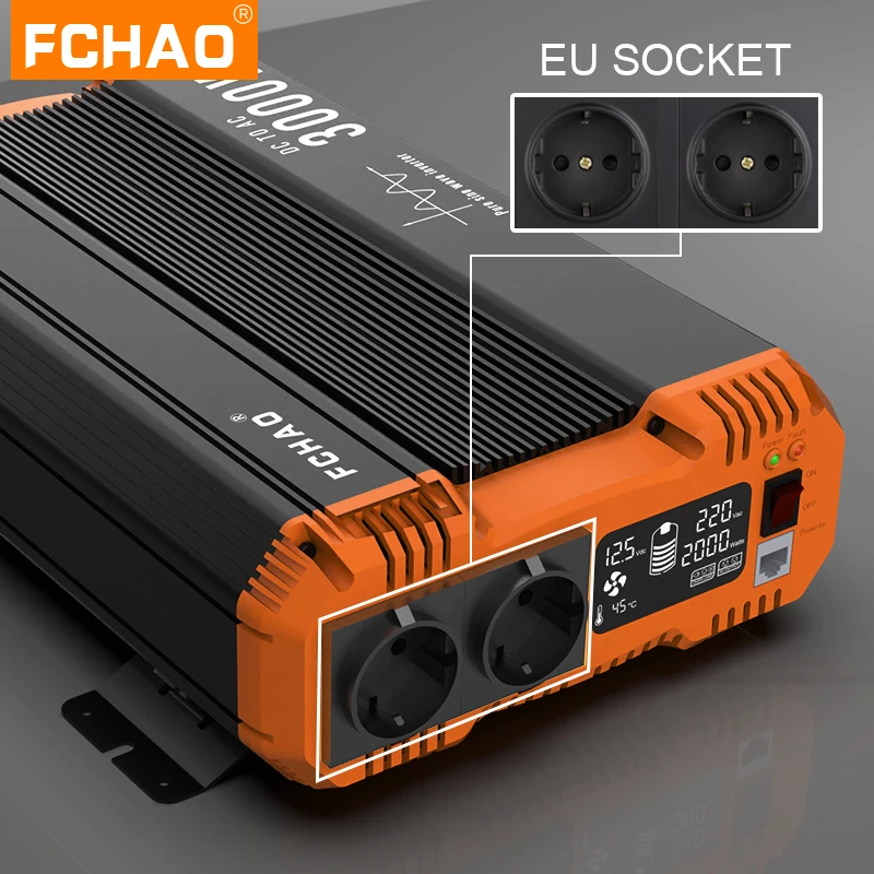 Imagem -02 - Fchao 5000w Energia Solar Onda Senoidal Pura Inversor 12v 24 a 220v Display Lcd Conversor de Tensão em Casa Soquete da ue Controlador Remoto