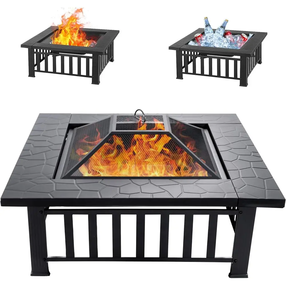 

36 inch ire Pit, Square Outdoor ire Pit Table with Spark Sn & ire Poker, 3-in-1 Multipose irts or Outside, ireplace or Yard, Gar
