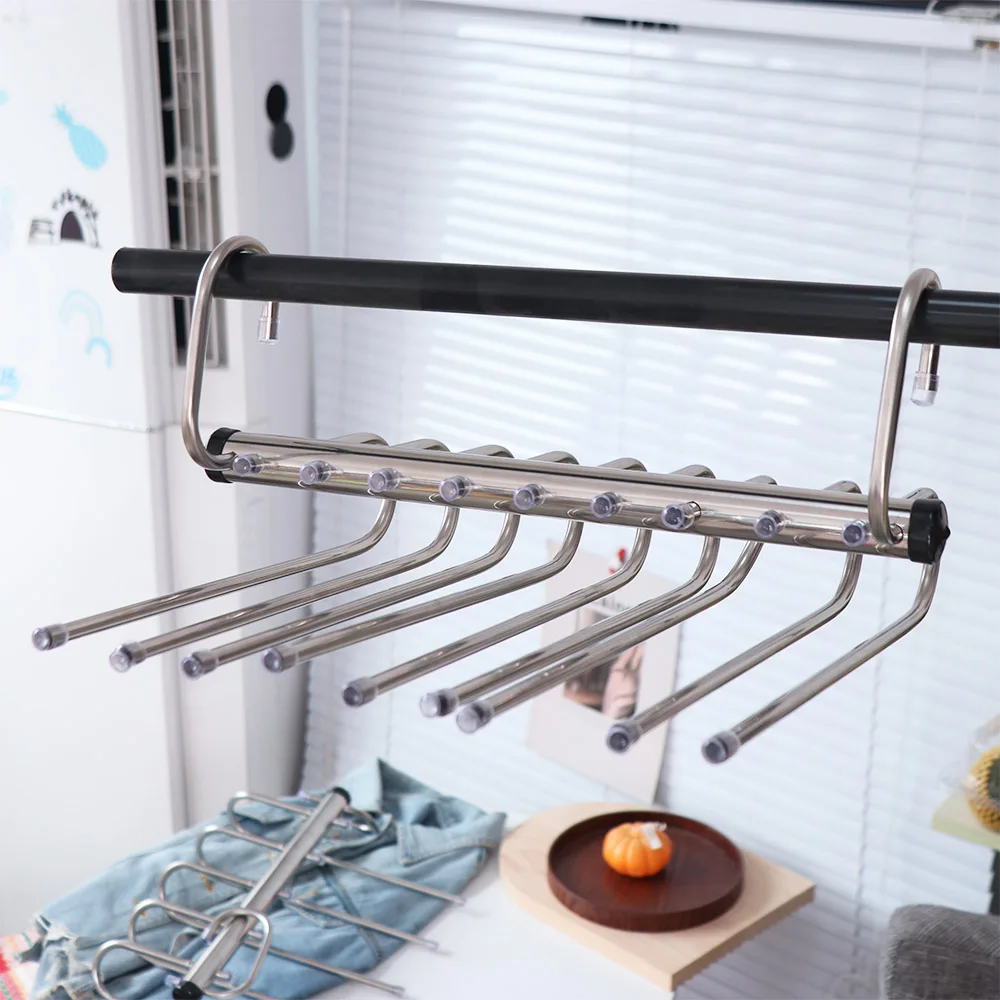 Multi-functional Folding Magic Pants Hangers Rotatable Durable Multi-layer Hanger Stainless Steel Silver Trouser Hangers