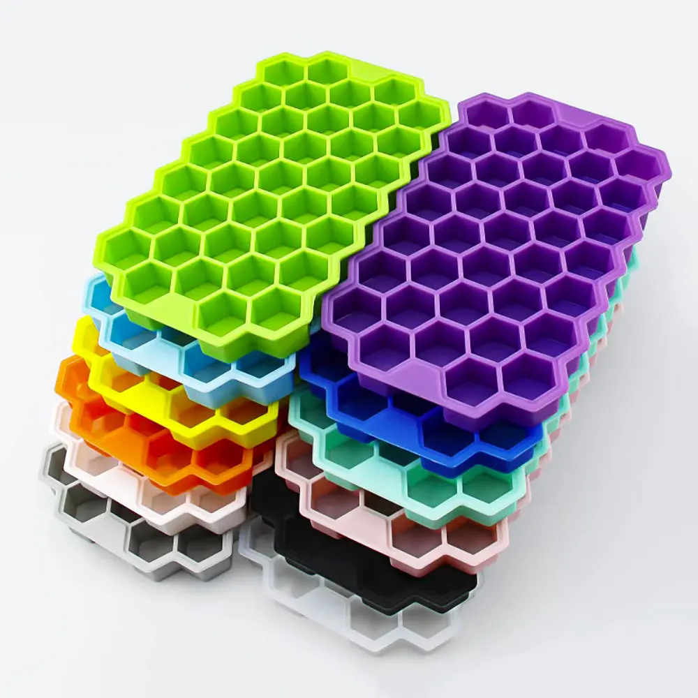 Silicone World Honeycomb Ice Cube Maker, Bandejas reutilizáveis, Molde do cubo de gelo, Bandeja do cubo de gelo, Molde com tampas removíveis