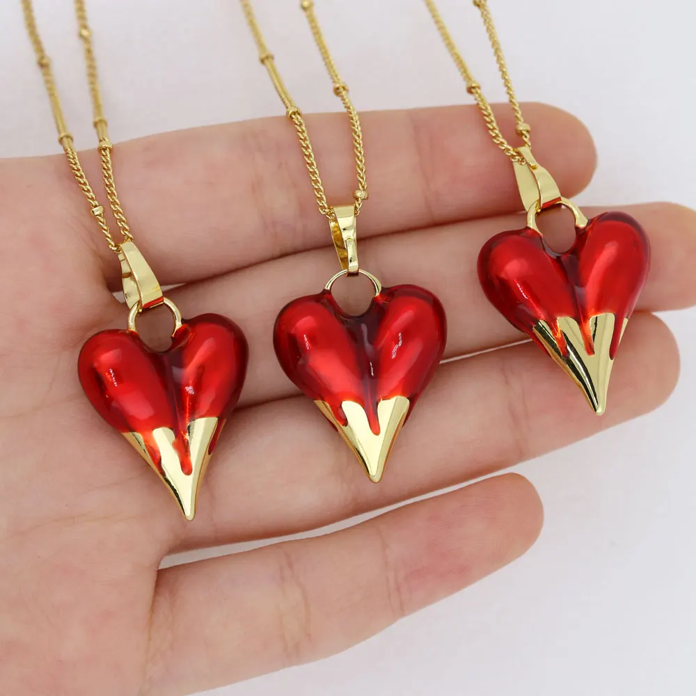 2026 Creactive Design Red Color Enamel 3D Big Love Heart Pendant Necklace，for Women Valentine's Day Gift Jewelry