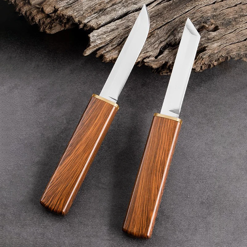 2 In 1 Multi-functional Household Fruit Knife Japanese Sharp High Hardness Hand Meat Knives Portable Outdoor Cutting Tools