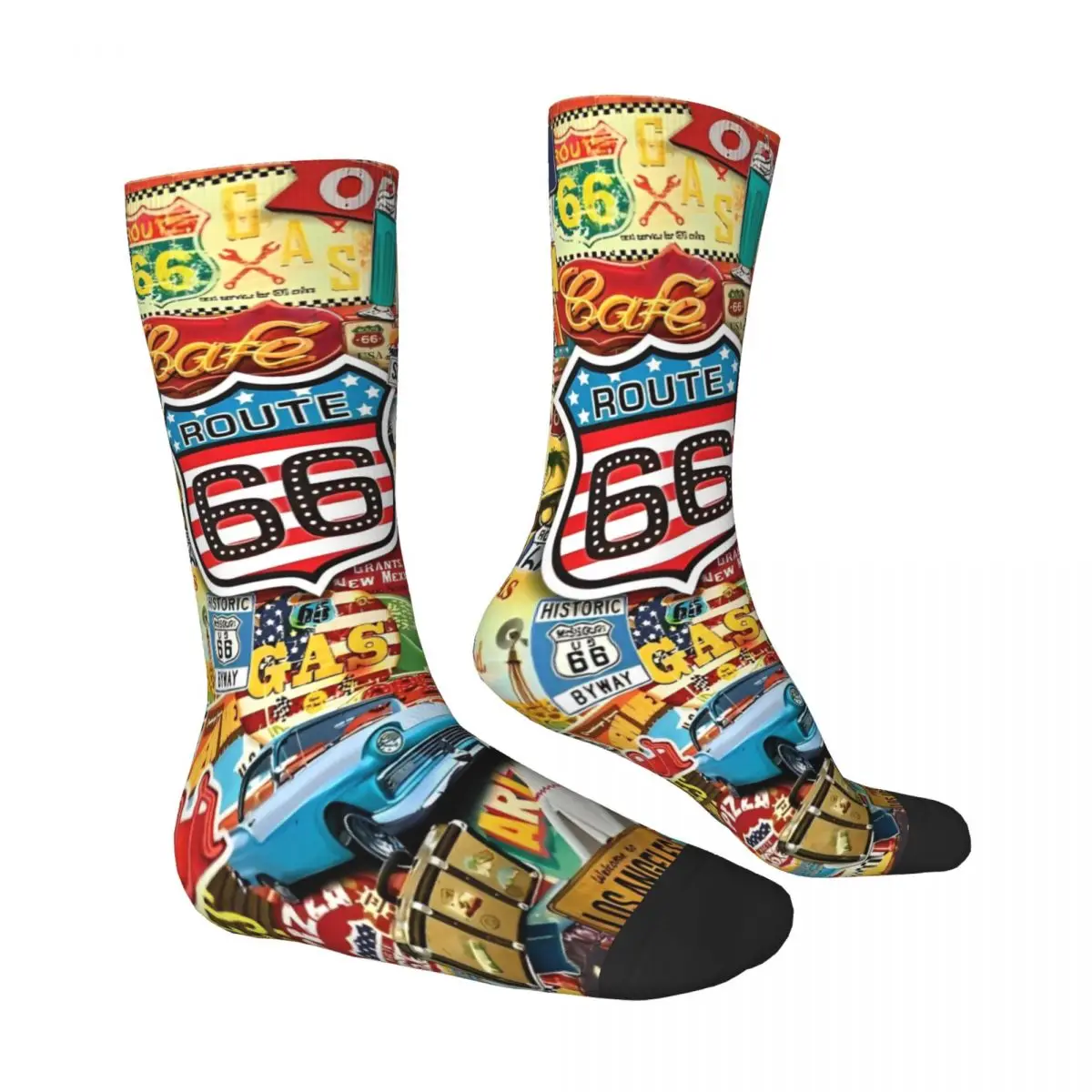 Traffic Route 66 Stockings Men Regulations Signs Socks Comfortable Fashion Socks Autumn Cycling Anti Skid Graphic Socks Gift