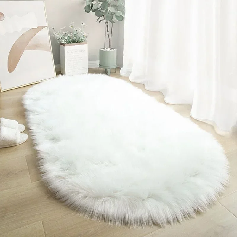 

Faux Fur Area Rugs Large Oval Artificial Sheepskin Long Hair Carpets Floor White Wool Fluffy Soft Mats Bedroom For Living Room