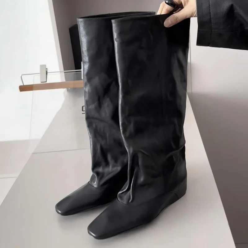

2026 New Womens Shoes Exquisite Soft Leather Knight Boots for Woman Fashion Square Head Slouchy Boots Designer Shoes Botas Mujer