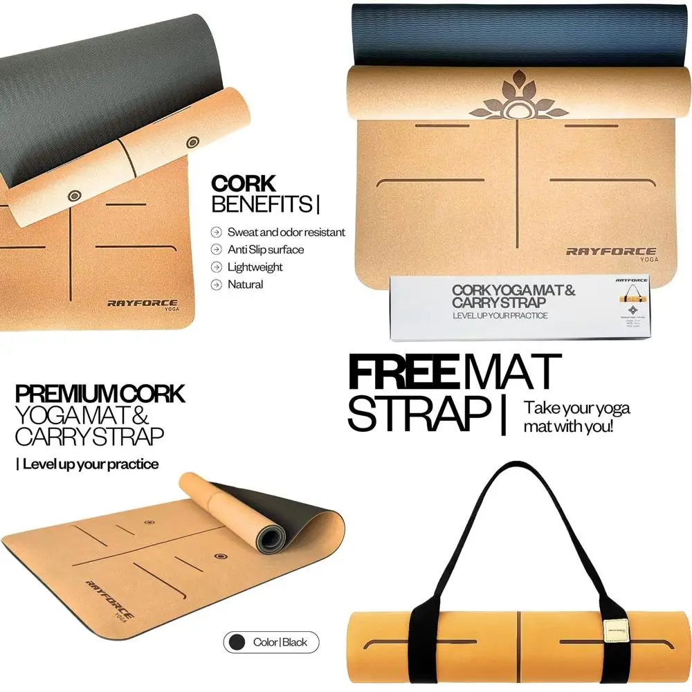 

Premium Cork Yoga Mat with Alignment Lines - Eco-Friendly, Non-Slip, 6mm Thick, 72x26